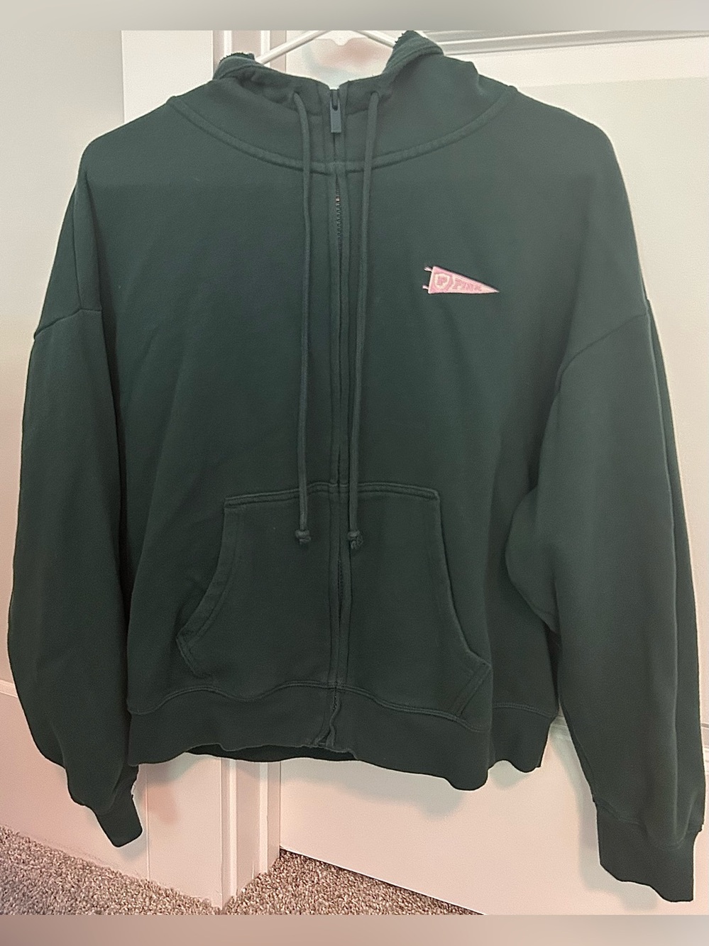 Victoria’s Secret PINK Ivy Fleece Campus relaxed fit full zip up hoodie. Size: S